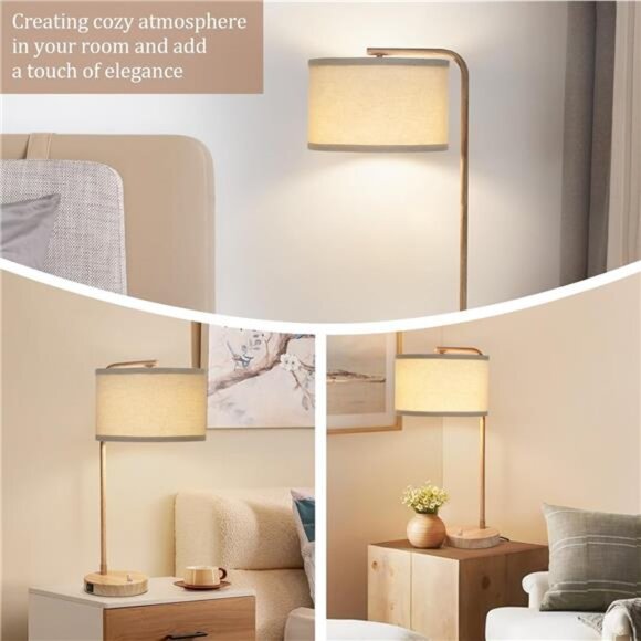 Farmhouse Table Lamp, Fully Dimmable Bedisde Lamp with Dual USB Charging Ports - Picture 5 of 7